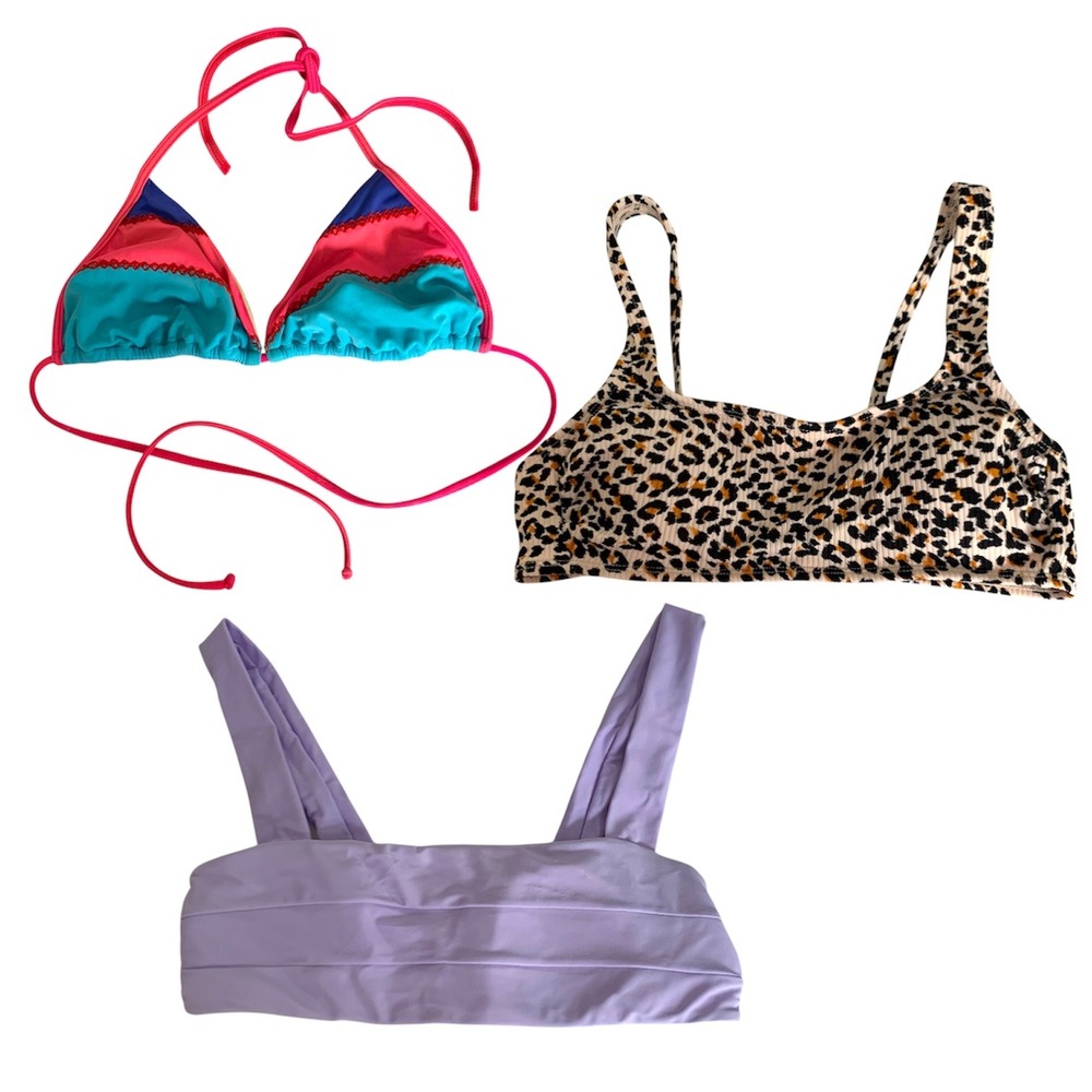 Lot of 3 Swim Bikini Tops Women M PHAX Swimwear Leopard Lilac Ruched Bralette